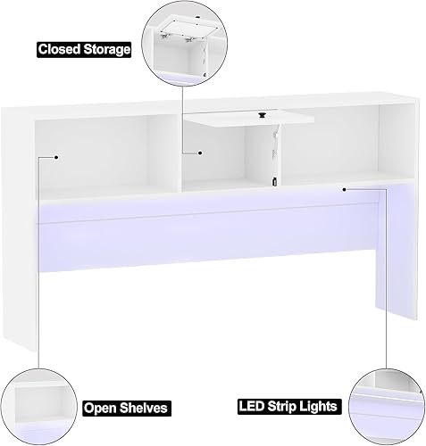 Miniatura 18 de Unikito Escritorio de oficina en forma de L con cajones y gabinete, escritorio grande para computadora con toma de corriente y tira LED, escritorio