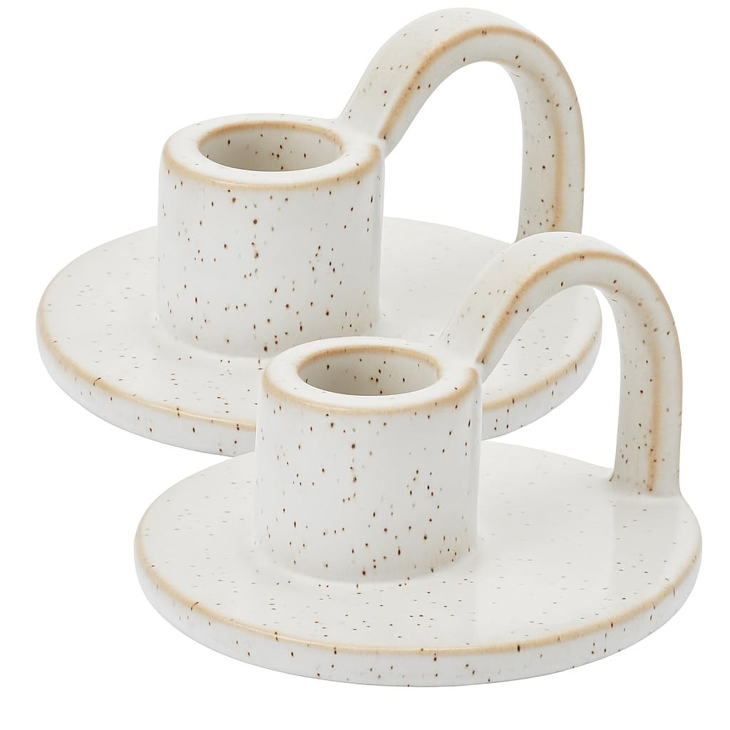 Bougeoirs en céramique vanille grands modèles pour décoration de table rustique
