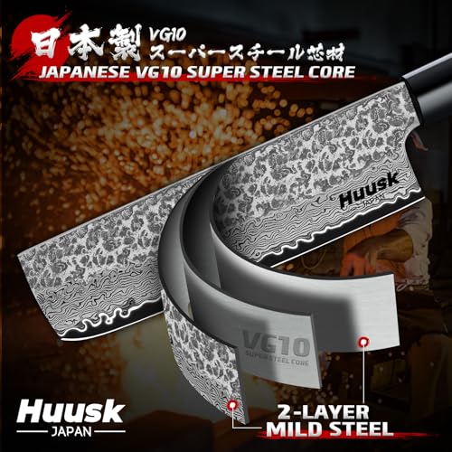 Image of Huusk Japanese Kitchen Knife Set of 3, Chef Knives Set with Gift Box | Boning Knife for Meat Cutting, Nakiri Vegetable Knives, Gyuto Chef Knives Set for Cooking, Gift for Chef Men Women