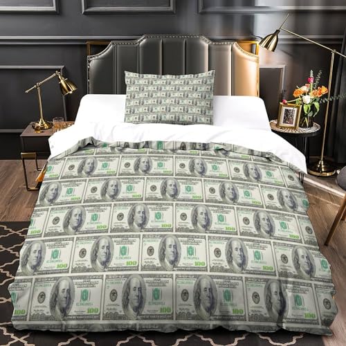 Parure de lit microfibr 3 pièces motif dollar avec fermeture éclair