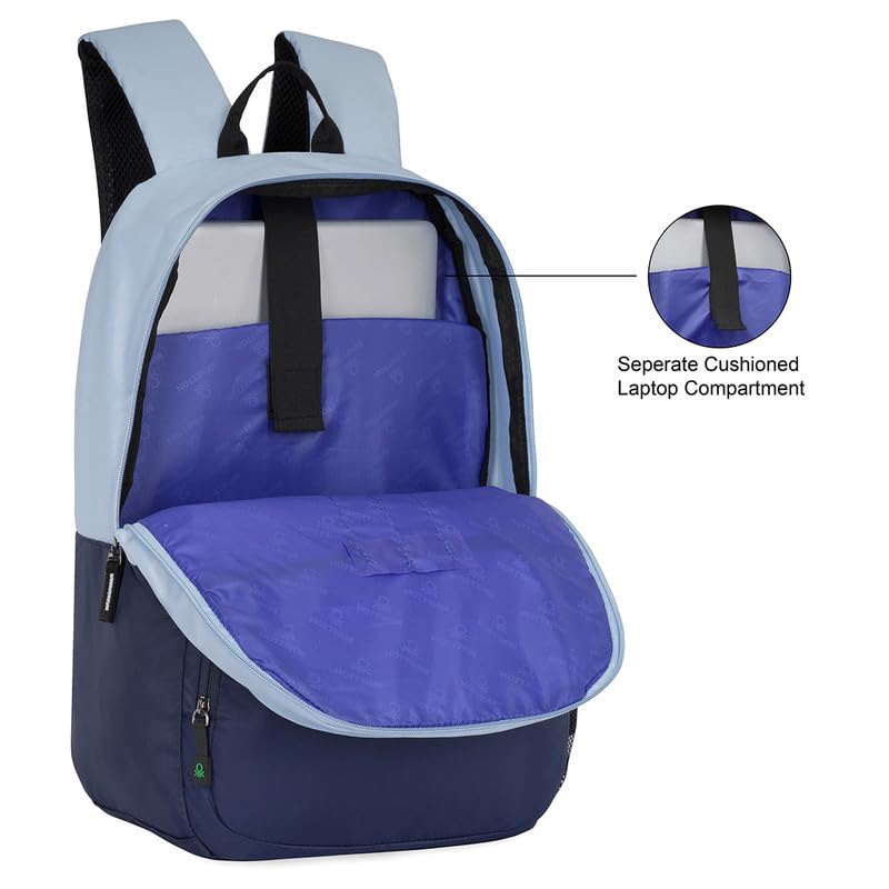 Image of UNITED COLORS OF BENETTON Laptop 2 Compartment Backpack for Unisex, Light Blue+Navy, One-Size, Pyro, 21 Litre