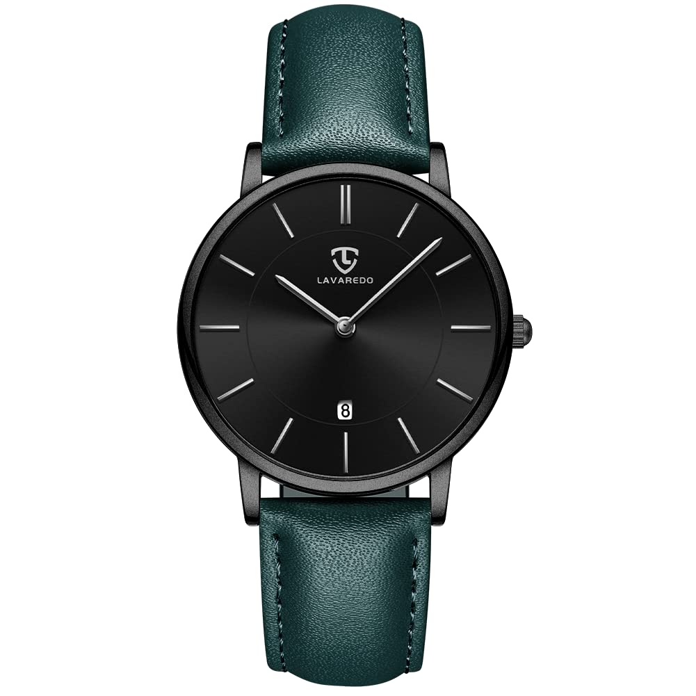 L LAVAREDOWatch for Men, Extremely Thin Mens Watches Minimalist Analog Men's Leather Wrist Watches with Time/Date, Birthday Gift for Men Boyfriend