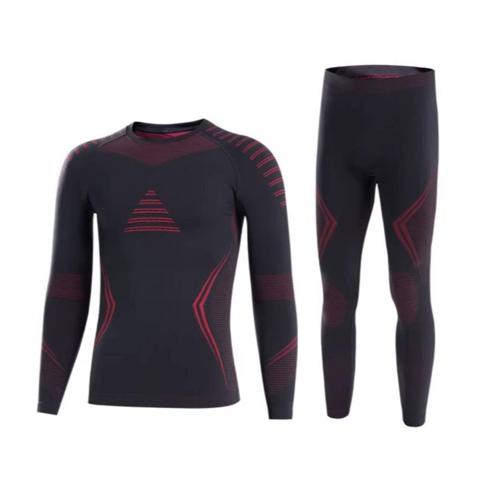 Sweat Wicking Ski Base Layer Set Warm Men's Thermal Set Winter Ready Long Sleeve Thermal Shirt and Pants Close Fit for Skiing, Running, Workout, Black Red, L-image-38