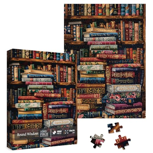 Rompecabezas Jigsaw Vintage Biblioteca 1000 Piezas para Adultos, Puzzle Artístico Desafiante con Pintura Estética miniatura 1