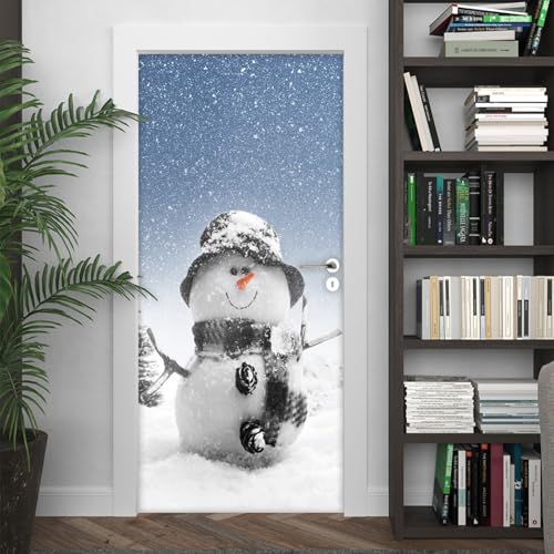 Vinilos Para Puertas 77X200Cm Hombre De Nieve Vinilo Puerta 3D Pegatinas Para La Renovación De La Puerta Arte Mural Etiqueta Carteles Pegatinas De Pared Diy Decoraciones