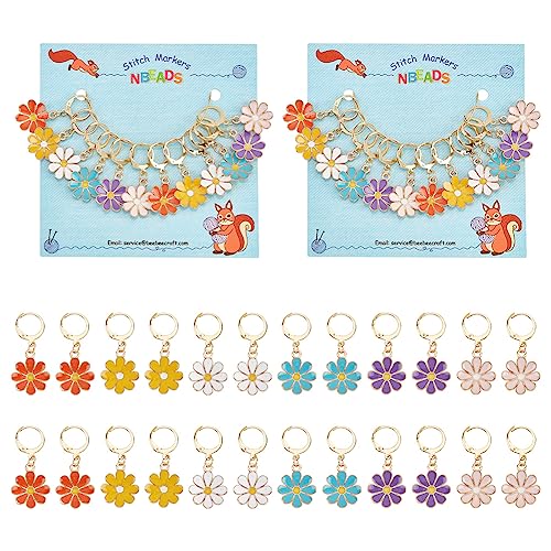 NBEADS 24 Pcs 6 Colors Daisy Flower Stitch Markers, Alloy Enamel Crochet Charms Stitch Marker Knitting DIY Gift for Knitting Weaving Sewing Accessories Quilting Jewelry Making