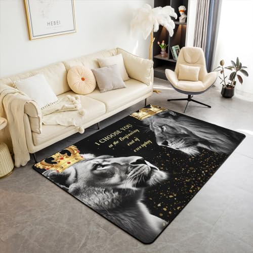 Lion Decorative Carpet Area Rug,Wild Lions Couple Living Room Rugs