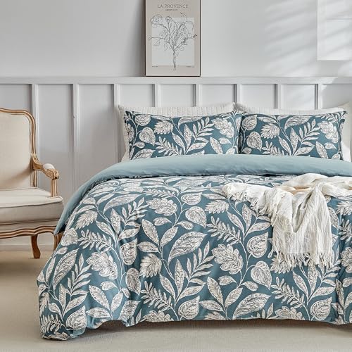 Lekesky King Size Duvet Cover Sets Blue - Traditional Paisley Pattern King Size Bedding (1x Quilt Cover, 2x Pillowcases) Soft Microfiber Paisley Bedding Sets 230x220 cm, Light Blue