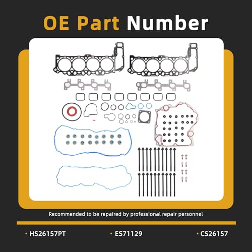 Image of Head Gasket Set with Bolts, 4.7L, for Dodge Ram 1500 /Dakota /Durango 2000-2003, for Jeep Grand Cherokee 1999-2003, 4.7L V8 SOHC Vin Code: N J, HS26157PT, ES71129(77pcs)