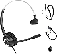 Vista 1 de Auriculares para teléfono con cancelación de ruido, micrófono RJ9 U10P, cable inferior compatible con Polycom VVX, Mitel, Shoretel, Avaya Digital