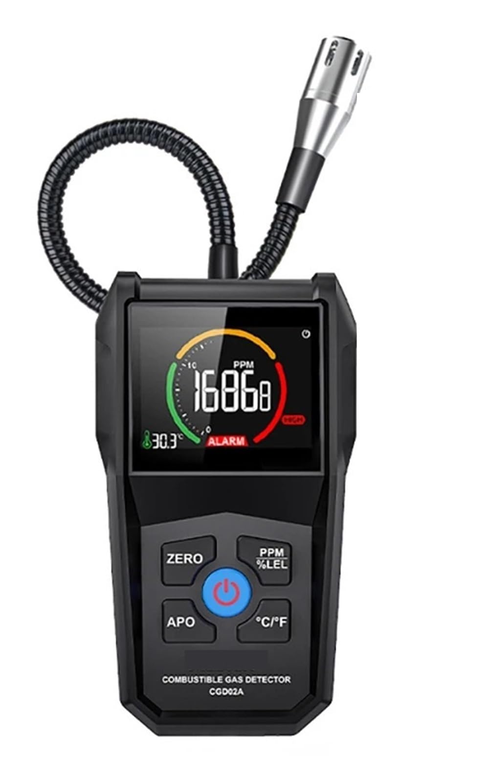 Slzjwlppa Cgd02a Combustible Natural Gas Detector Flammable Gas Leak Detector Ch4 Methane Alcohol Lpg Analyzer Ppm Buzzer Alarm With Flex Probe Quick Detection(Cgd02a)