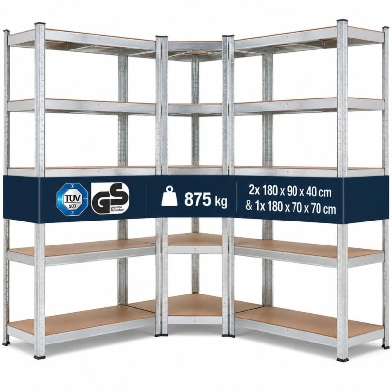 Arebos Estantería Esquina para Cargas Pesadas | Estanteria Metalica 875 kg | Estanteria Metalica 180x70x40cm | Estanterias Almacenaje