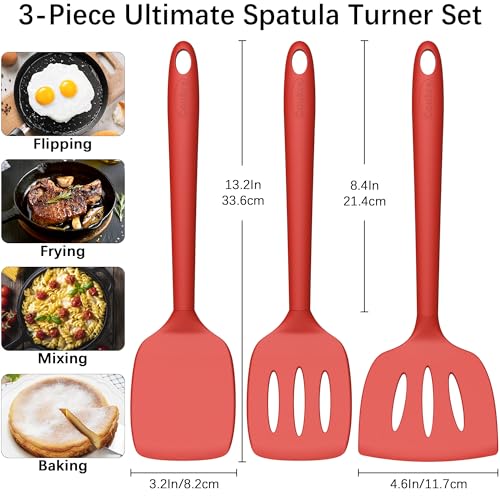 Image of Coukre 3 Pack Silicone Spatula Set, Heat Resistant to 500F, BPA-Free