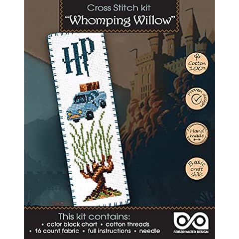 Personalized.Design Counted Cross Stitch Bookmark Kit 'Whomping Willow' - DIY Set for Hand Embroidery Cover