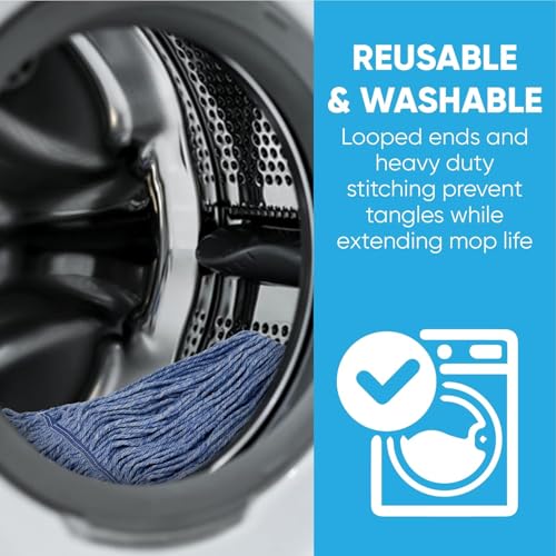Image of 20oz Heavy Duty Cleaning Mop Head Replacement - Commercial Replacement, Wet Industrial Blue Cotton Looped End String Head Refill (10 Pack)