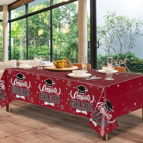 Image of Graduation Decorations 2026 - 3 PCS Maroon Graduation Tablecloths,Plastic Disposable Smoked Red Congrats Grad Table Cover for College PhD Party Decorations Class of 2026 Party Supplies,51.2x86.6inch