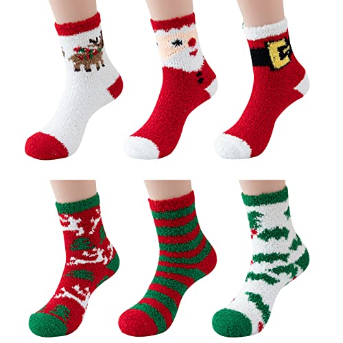 Ambolio Weihnachtssocken 6 Paare Weihnachten Socken Damen Weihnachtsstrümpfe Kinder Christmas Socks Baumwolle Socken Wollesocken Bettsocken Adventkalender Socken (B) Cover