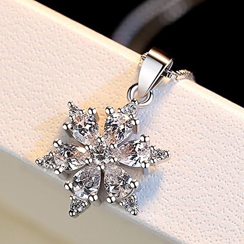 Silver Plated Rhinestone Snowflake Pendant Christmas Necklace for Women Sparkly Crystal Dainty Winter Flower Choker Adjustable Snake Chain Necklaces Fashion Xmas Party Holiday Festival Jewelry Gift for Her - Image 4