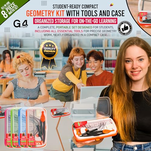 G4GADGET 8-Piece Maths Geometry Set – Compass & Protractor Set with Clear Pencil Case | School Stationery Set for Students | Ruler Set, Protractor, Triangles, Eraser & Sharpener | Math Equipment - Image 7