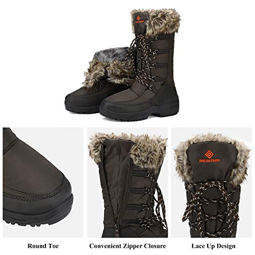 DREAM PAIRS DREAM PAIRS Women's Warm Faux Fur Lined Mid-Calf Winter Snow Boots,Size 6,BROWN,MAINE