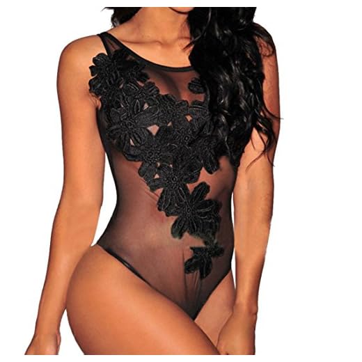QinMM Lencería de Encaje de una Pieza de Mujer, Body Picardias Ropa Interior siamesa de erótico (Negro, M)