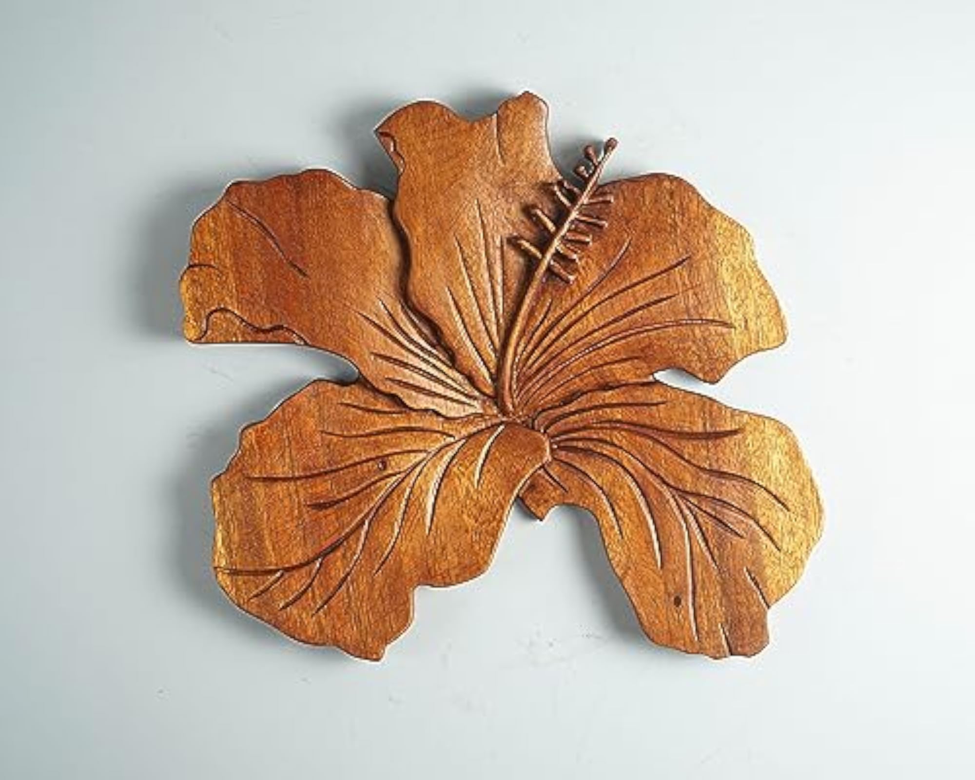 Solid Wood Hibiscus Flower Wall Art, Honey Finish