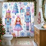 Duschvorhang mit Nussknacker-Motiv, festlich, fantasievolle Prinzessin, Weihnachtsbaum, Weihnachten, waschbar, mit Haken, Designdruck, Badvorhänge für Badezimmer, Toilette, Gästezimmer, Dekoration