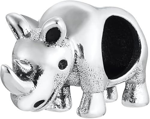 Rinoceronte de rinoceronte de plata de ley 925 encantos colgantes de cuentas para pulseras Pandora y collares, etc, Plata esterlina, No es una