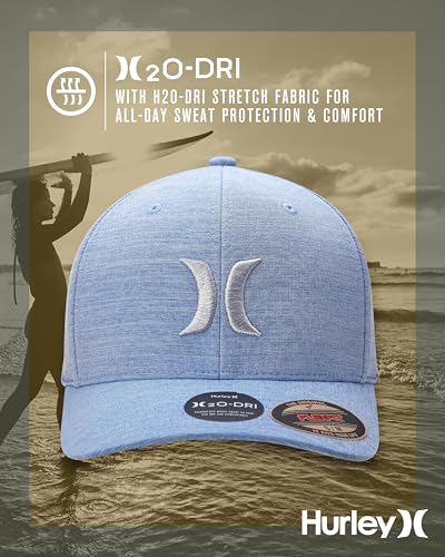 Image of Hurley Mens Baseball Cap - Moisture Wicking Curved Brim Flexfit Fitted Hats for Men with H2O-Dri Sweatband (Sizes: S-XL)