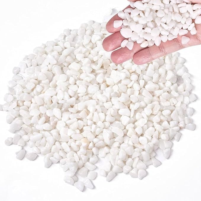 Image of BKD White Pebble Decorative Stones Marble Chips [1 Kg] for Aquarium Garden Indoor & Outdoor Decoration Pebble Stone White - (1 KG)