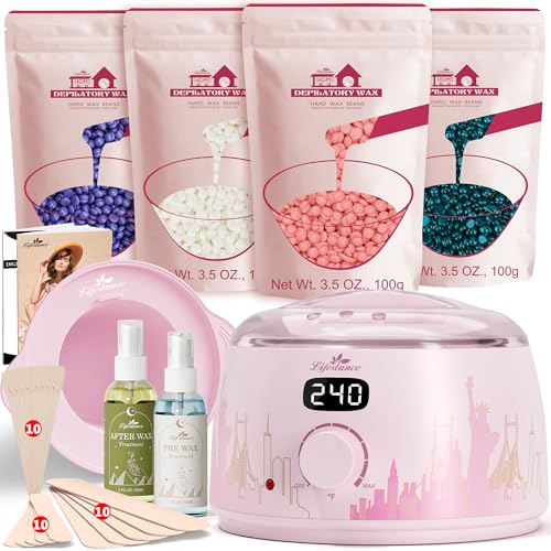 Lifestance Waxing Kit for Women &amp; Men - L3 Blush Metropolis Digital Warmer, Silicone Wax Pot Liner, Hair Removal with 14.1oz Hard Wax Beads &amp; Oil Spray, Professional for Home Brazilian Bikini Face Leg