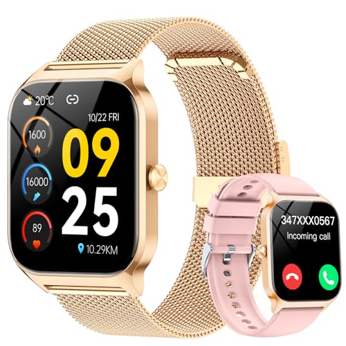 Image of Smart Watch for Women with Bluetooth Calling, Fashion Fitness Tracker, 1.85 inch HD Touch Screen, AI Voice Assistant, Heart Rate Sleep Monitor, 120+ Sports Modes, Compatible with Android iPhone, 2 Bands