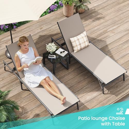 Image of Amopatio Outdoor Lounge Chairs Poolside Chaise Lounge for Patio | Foldable Stackble Fully Assembled Weather Resistant Breathable Textilene 5-Position Adjustable Backrest 400LBS Capacity