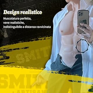 SMITIZEN Tuta muscolare in silicone petto uomo manica corta torso realistico maschile pancia costume Cosplay Halloween Carnevale (Avorio)