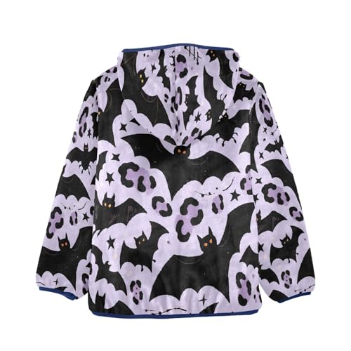 Bats Leopard Halloween Pattern Toddler Fleece Jacket Girl Boys Hooded Fleece Jacket Coat Warm Outwear Zip-up 3-10T2