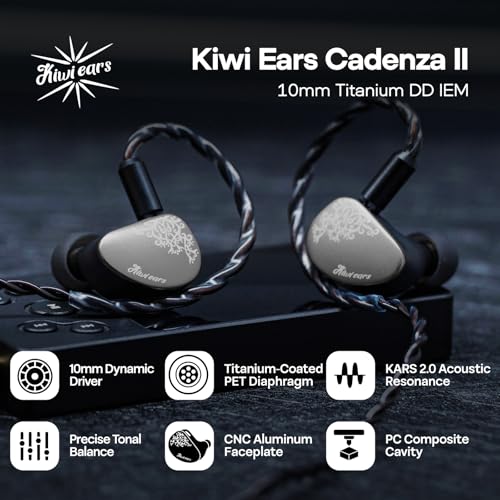 Image of Linsoul Kiwi Ears Cadenza II 10mm Titanium Driver in Ear Monitor, HiFi Wired IEM Earphones with KARS 2.0, Precise Tonal Balance, CNC Aluminum Faceplate for Musicians Audiophiles(Grey,3.5mm No Mic)