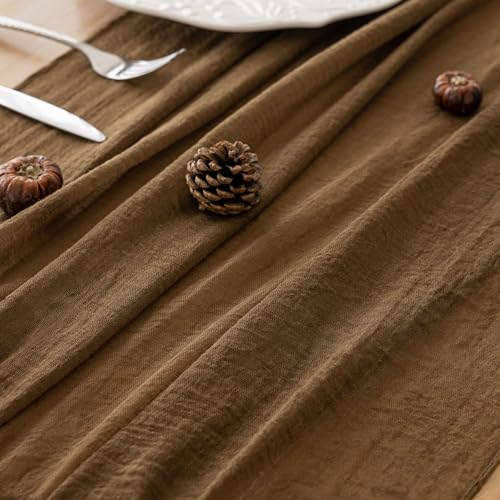 Image of 2Pcs Coffee Cheesecloth Table Runner 120 Inches for Party Home Decor | Ideal for wedding baby shower bridal shower birthday engagement party,or adding rustic boho charm to daily home.