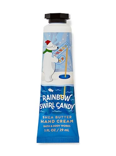 Bath & Body Works Rainbow Swirl Candy Shea Butter Travel Size Crema de manos 1 oz (caramelo de remolino arcoíris)