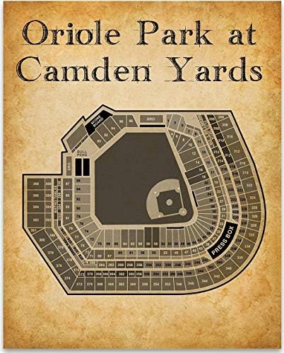 Baseball Decor - Oriole Park at Camden Yards of Baltimore Baseball Seating Chart - Baseball Wall Decor 11x14 Unframed Art Print - Great Baseball Room Decor & Gift, Baseball Poster Sports Vintage Decor
