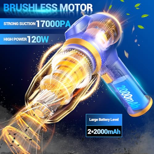 Image of Car Vacuum Portable Cordless 17000Pa Cordless Mini Handheld Vacuums with LCD Display and Multi-Nozzles, High Power Wet and Dry for Car, Home, Office, Pet, Compact and Portable Design