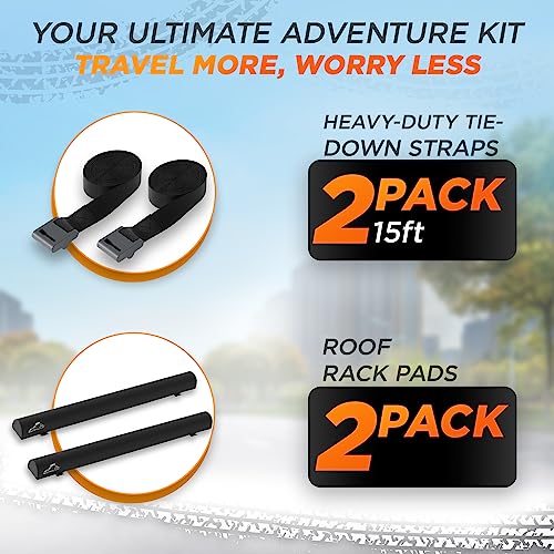 Image of RoofPax Universal Soft Roof Rack Pads for Crossbars with Straps The Ultimate Surfboard and Kayak Car Rack with Easy Pull Straps Crossbar Pads for SUP, Canoe, and Vehicle Bag