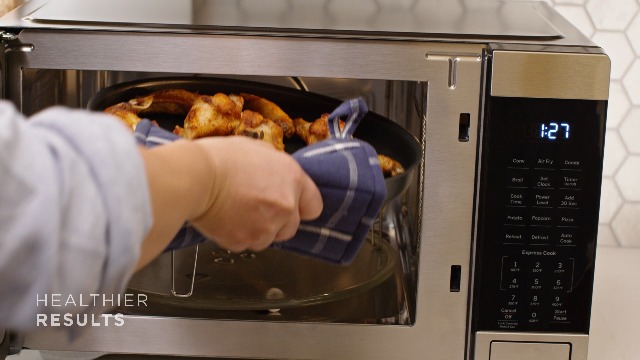 Image of GE 4-in-1 Countertop Microwave Oven, 1.0 Cu Ft, 1050W Convection Microwave with Air Fry & Broil, Compact and Quiet, Stainless Steel, Ideal for Apartments, Dorms & Offices, GCST10A1WSS | 1050W, Air Fry and Broil, Stainless Steel, Includes Crisper Pan, 2 Wire Racks and Removable Turntable