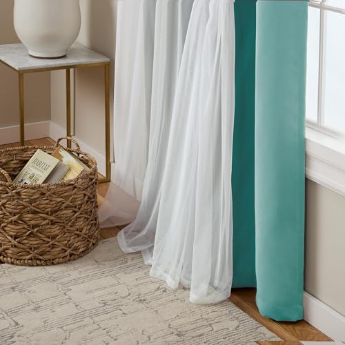 Image of TOWN & COUNTRY LUXE Talia Double Layer Indoor Curtains, Sheer and Room Darkening Blackout, Grommet Top, Energy Efficient, 2-Pack Set, 52 inchx96 inch, Turquoise