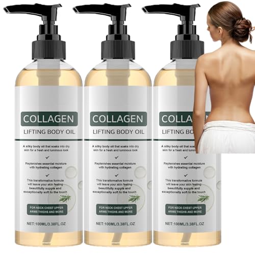 Aceite colágeno estiramiento piel, loción corporal reafirmante, aceite corporal levantar colágeno, oils masajes anticelulíticos, oils brillo celulitis vientre brazos muslos trasero cuello pecho (3pcs)