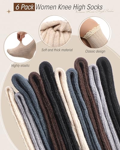 Syhood Cotton Women thigh high socks with Lace Trim over the knee High Socks Boutique Lace Tall Boot Stockings for Women2