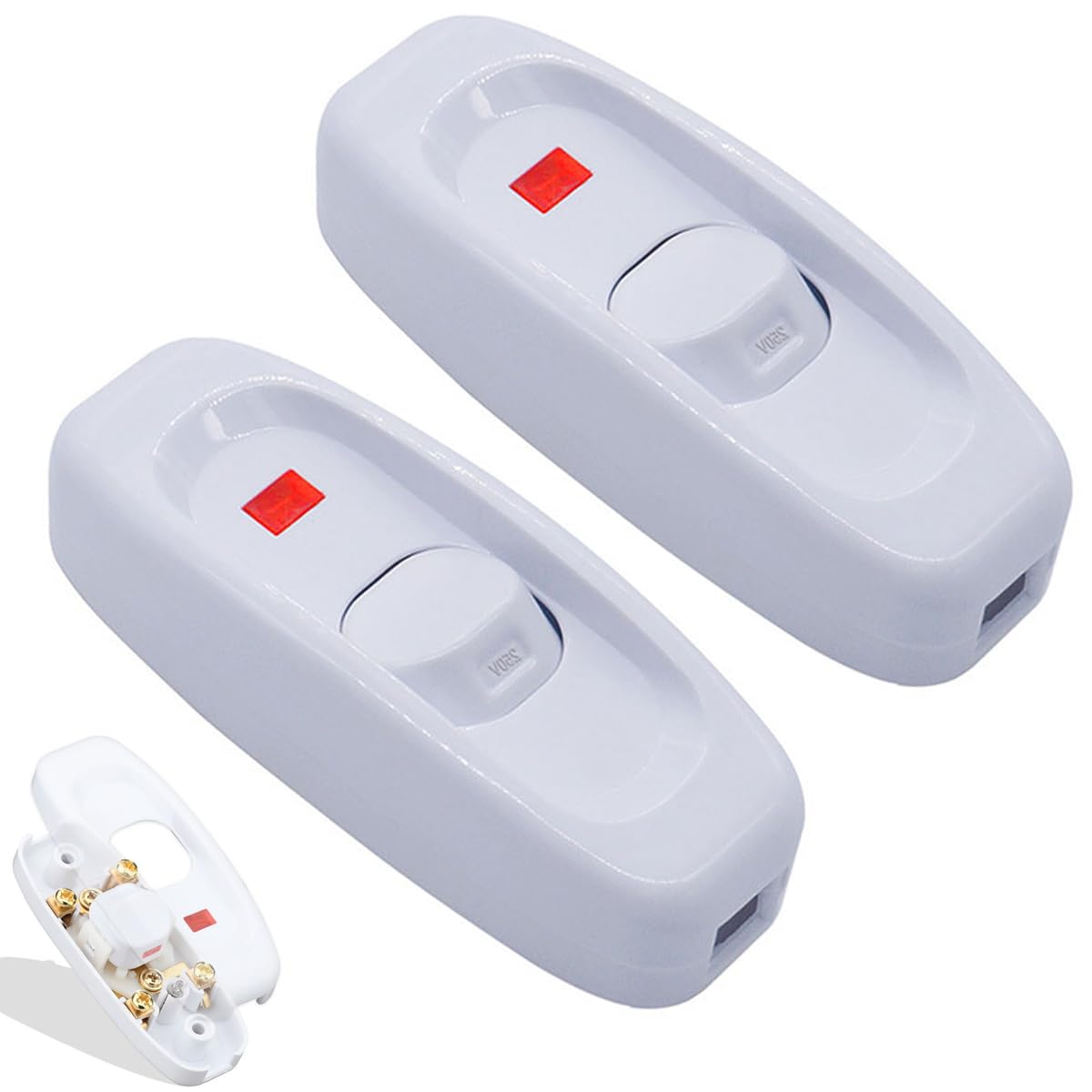 2 Pieces AC 250V 10A Inline Cord Switch With LED Indicator Light Single Pole ON/Off for Table Lamp Electrical Cord (White)