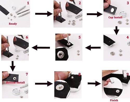 Miniatura 7 de BetterJonny - Juego de 24 cierres a presión de cuero resistente, botones a presión de metal de 0.787 pulgadas, remaches de cuero con 4 herramientas