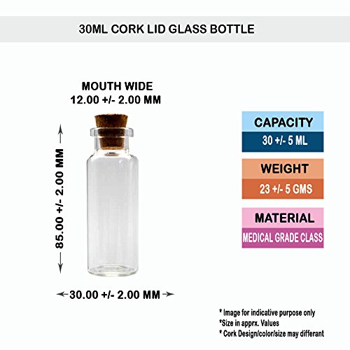 Image of Glass Wishing Bottles with Cork Lid, Set of 10Pcs, 30 ml Each, Transparent | Cork Stopper Bottles | Message Bottle for Wedding Favors | Baby Shower Favors | DIY Craft Bottle