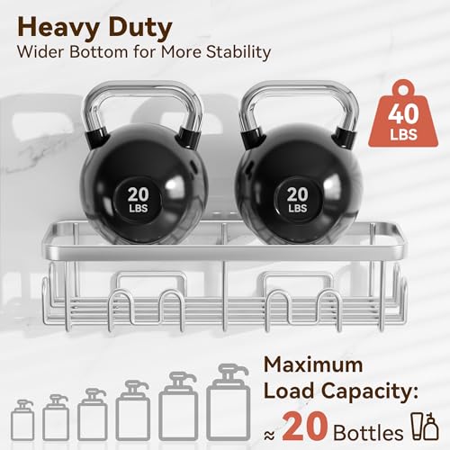 Image of YASONIC Shower Caddy Adhesive, 100% Rustproof Shower Organizer with Soap and Toothbrush Holder, Large Capacity Shower Shelves for Inside Shower, No Drill Shower Storage for Home (5 Pack Silver)