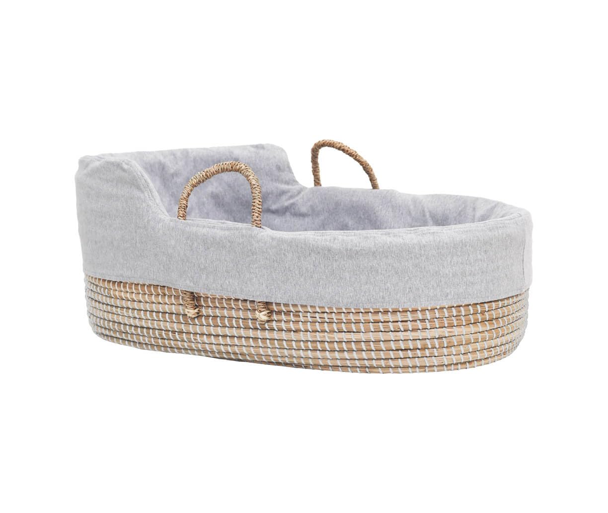 Mokee Couffin pour Bébé en Jonc de Mer avec Support - Panier Moïse avec Matelas, Literie en Coton, Doublure Rembourrée et Support en Bois - Couffin Moïse Naturel (Naturel & Support Naturel)